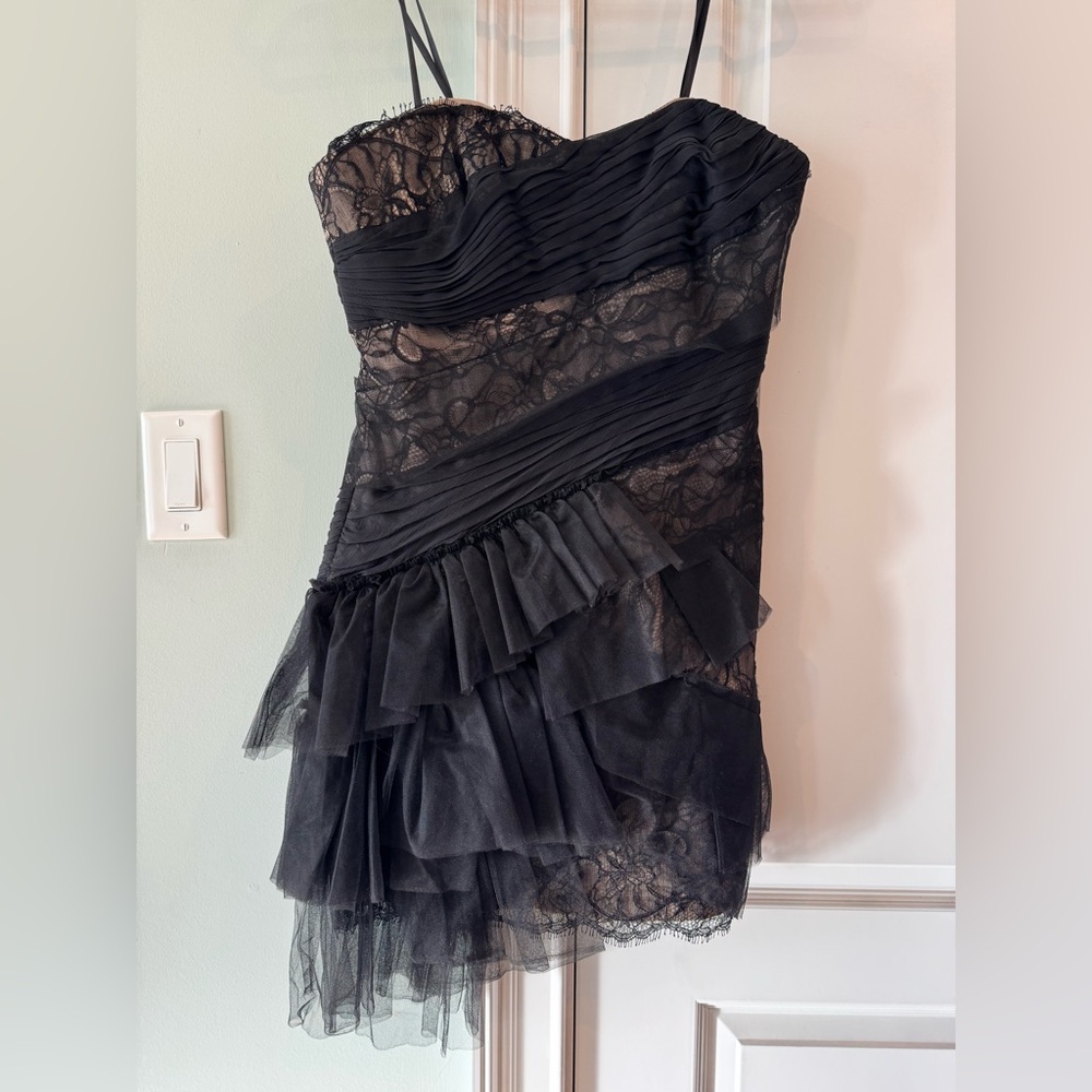 BCBGMaxAzria Black Strapless Asymmetrical Cocktail Dress